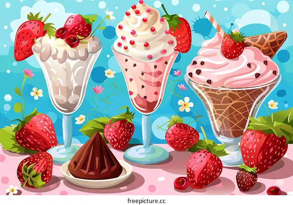 Strawberry Ice Cream with Whipped Cream and Chocolate