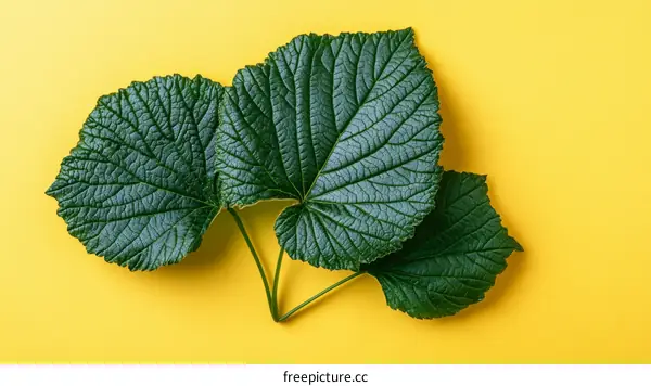Close-up View of Vibrant Green Leaves on a Vivid Yellow Background
