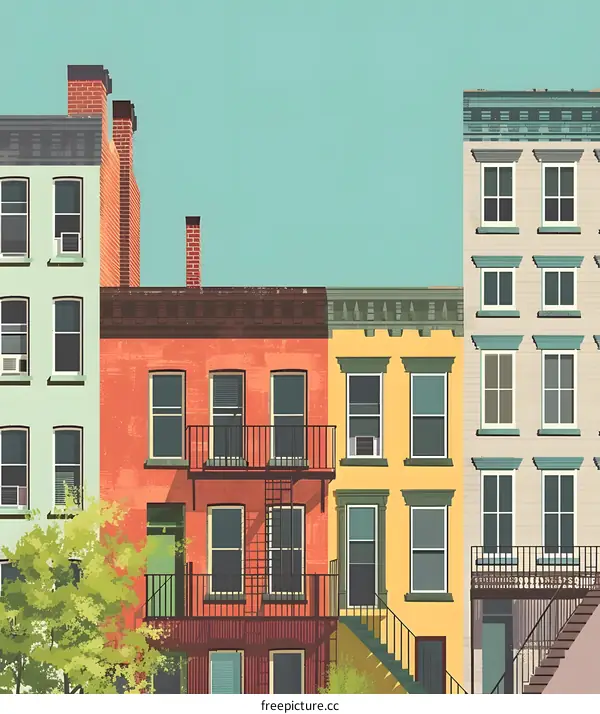 Colorful Row Houses Illustration