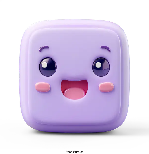 [Transparent Background PNG]Purple 3D Square Character With Smiling Face