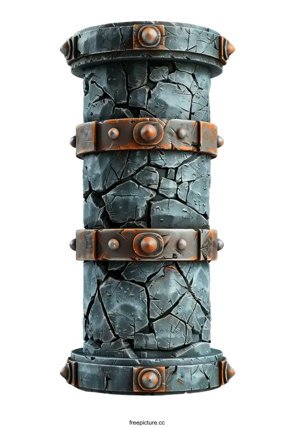 [Transparent Background PNG]Ancient Stone Pillar with Metal Bands