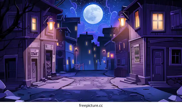 Night Street in a Cartoon Town