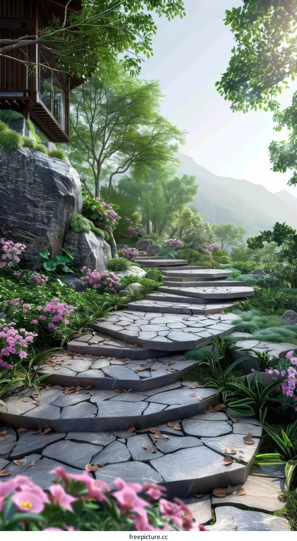 Misty Stone Path in Mountain