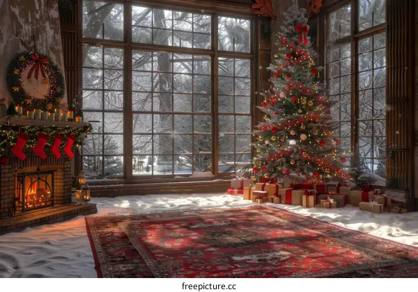 Christmas Tree in Snowy Living Room
