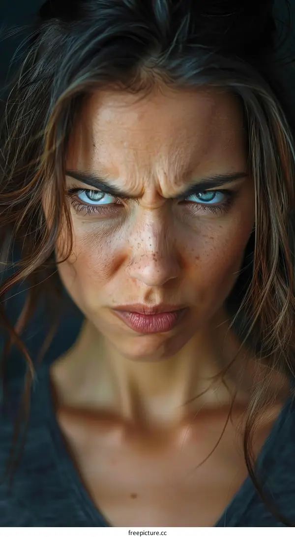 Close Up Portrait of a Woman with Intense Expression