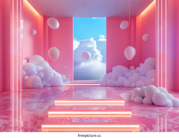 Pink Aesthetic Room with Fluffy Clouds