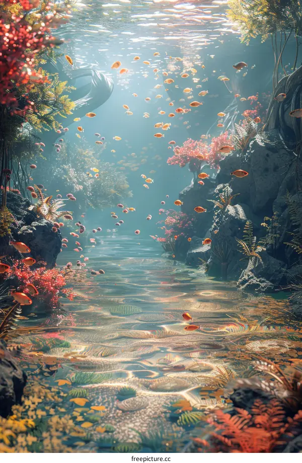 Enchanted Underwater Realm with Vibrant Fish and Coral Tapestry