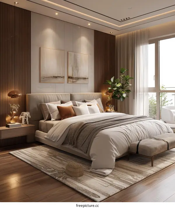 Modern Stylish Bedroom Interior with Wood Details