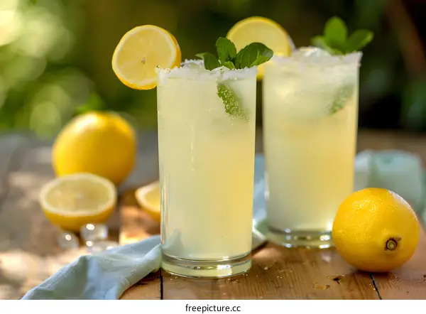 Refreshing Summer Lemonade with Lemon Slices and Mint