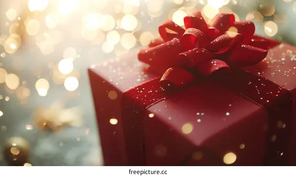 Red and gold gift box with a red ribbon