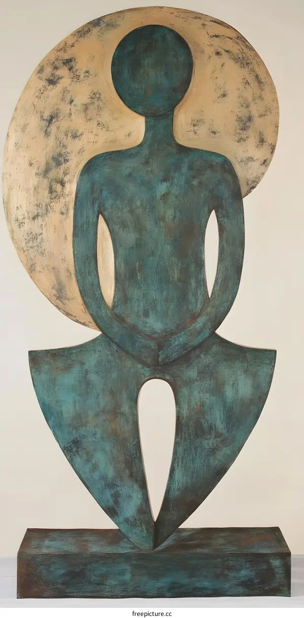 Abstract Wooden Sculpture of a Figure in a Meditative Pose
