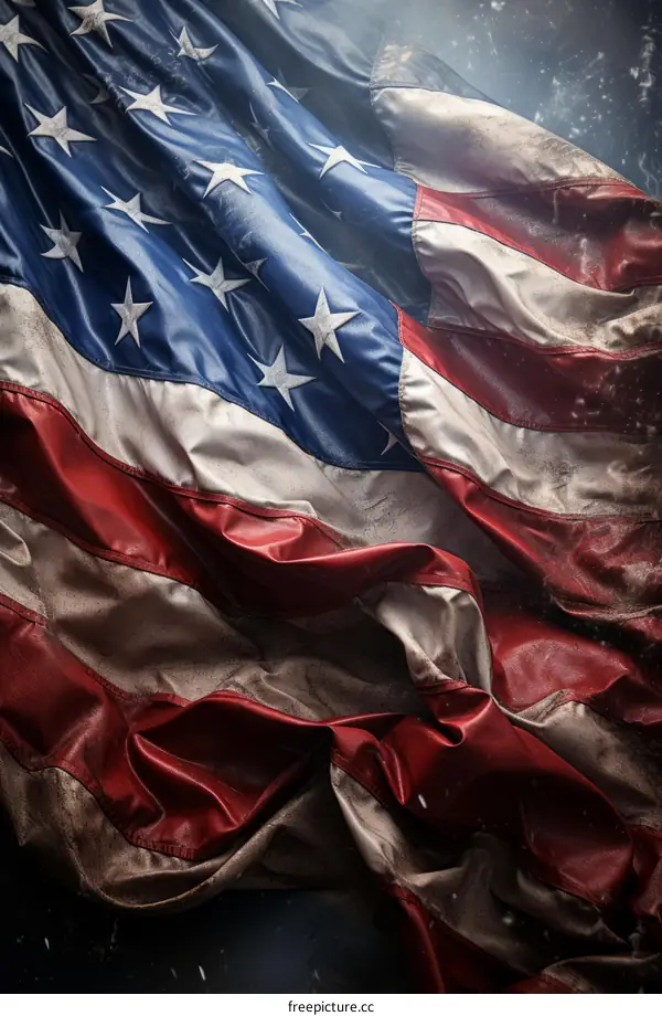 Close up of an old, tattered American flag