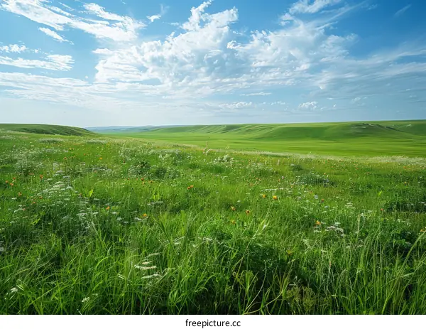 Serene Green Grassland Under a Blue Sky