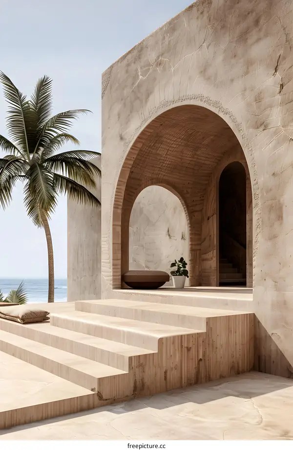 Minimalist Archway  Entrance to Modern Beach House