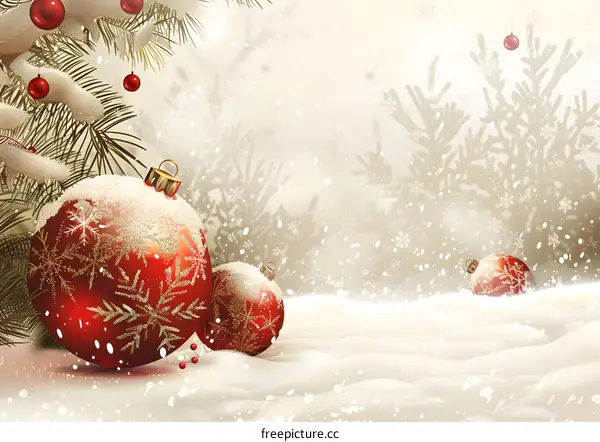 Christmas background with red and gold ornaments
