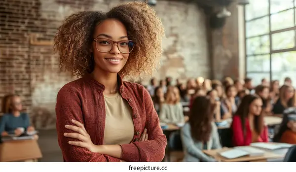 Confident Black Woman Educator in Classroom