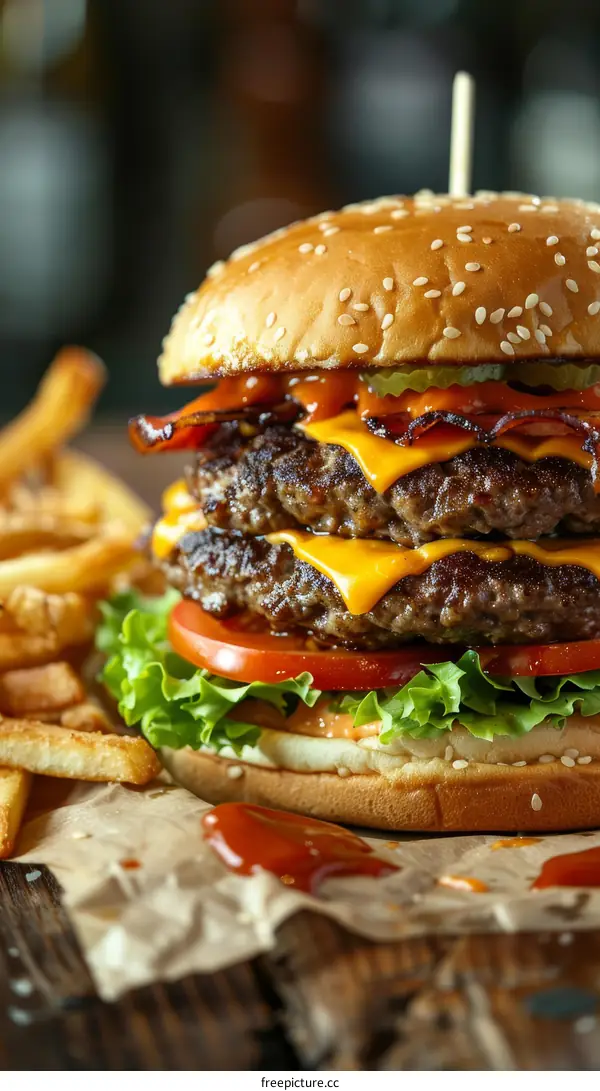 Double Cheeseburger with Bacon and Fries