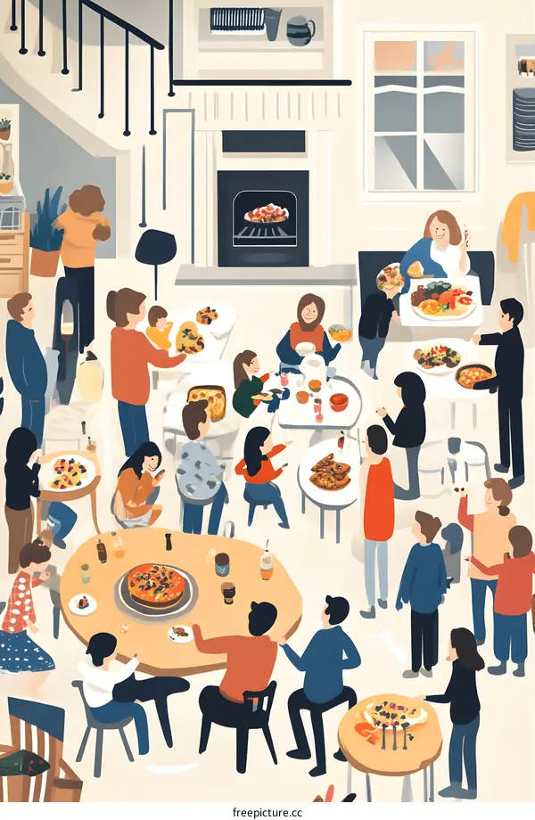 Family Gathering Around a Table Filled with Delicious Food