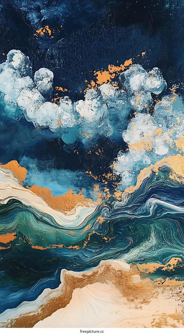 Abstract Blue and Gold Swirls Painting