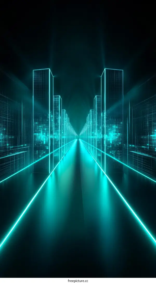 Neon Cityscape Futuristic Digital Architecture