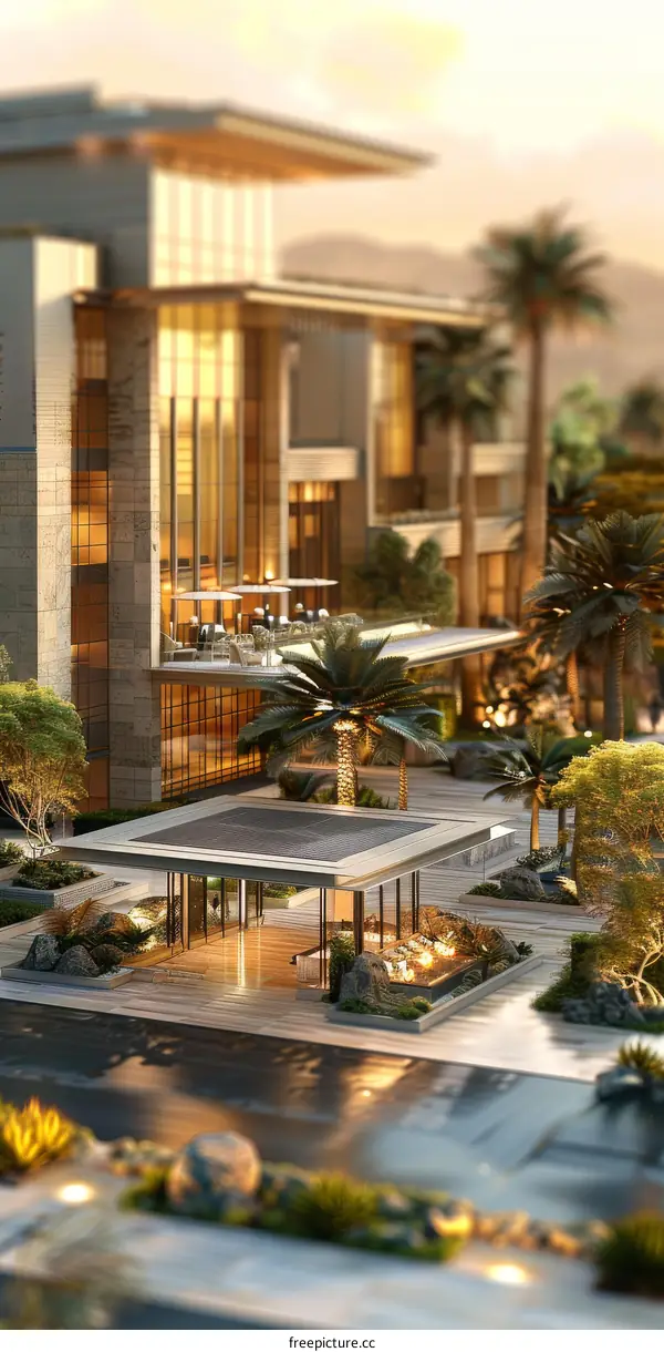 Modern Architectural Entrance Design with Lush Landscaping