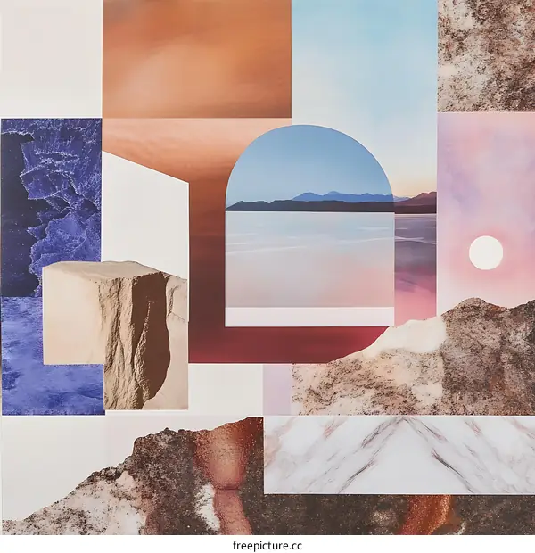 Abstract Collage with Mountains, Sky and Water