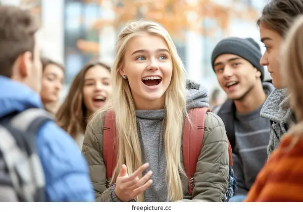 Group of teenagers laughing outdoors