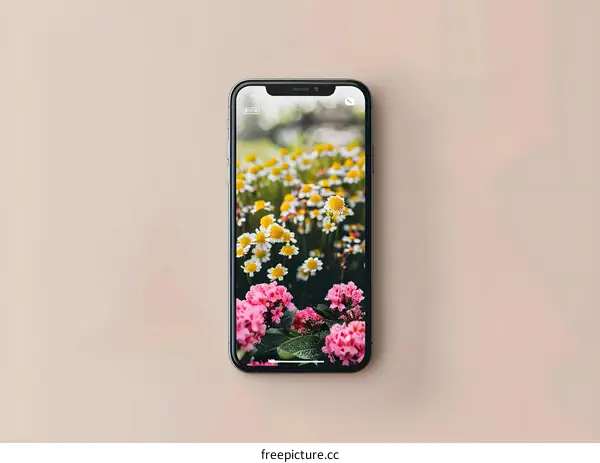 Close Up of a Smartphone Display Showing a Photo of Flowers