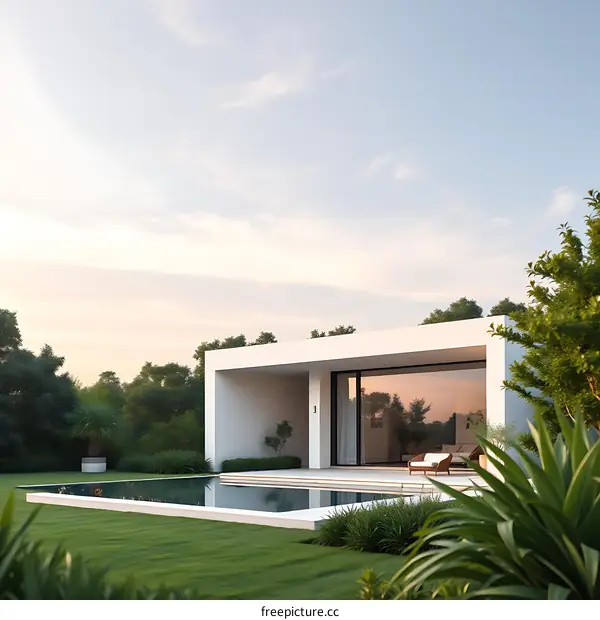 Modern Architecture with Swimming Pool and Green Landscape