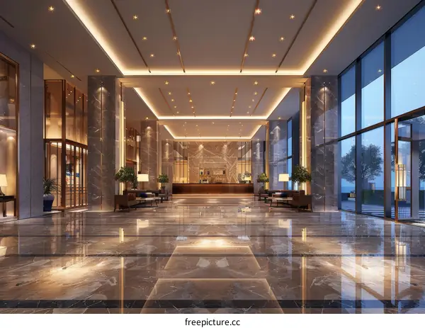 Luxury Hotel Lobby Interior Design Illustration