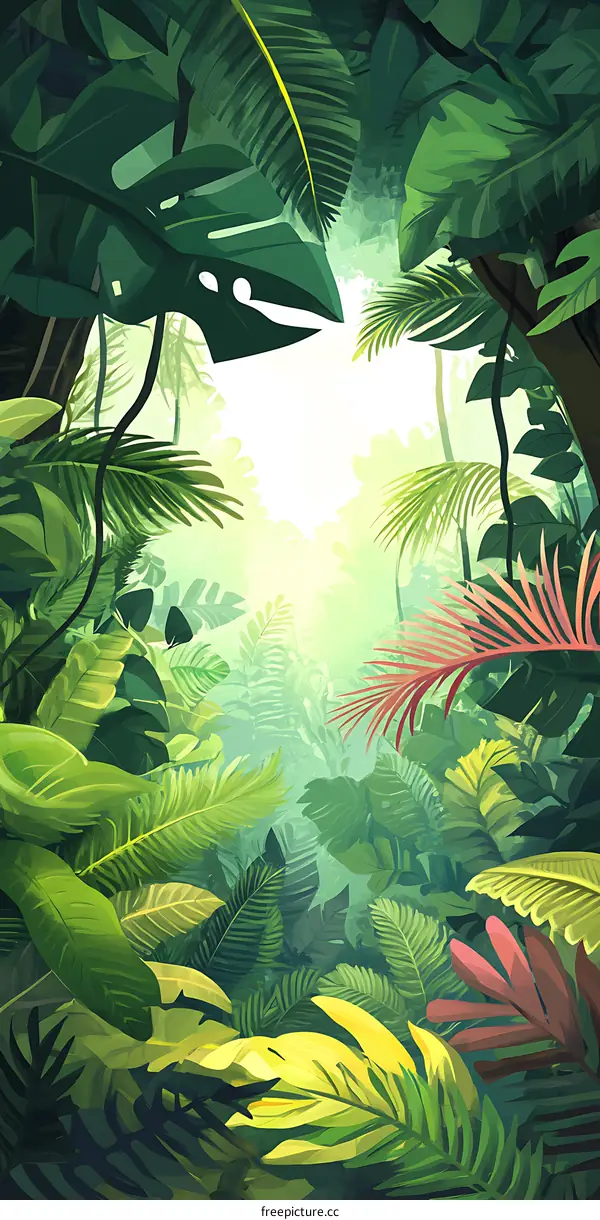 Tropical Rainforest Illustration With Lush Green Foliage