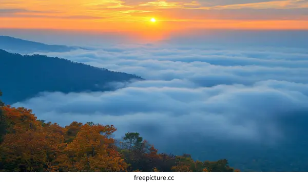 Sunrise over Mountain Peaks and Cloudscape