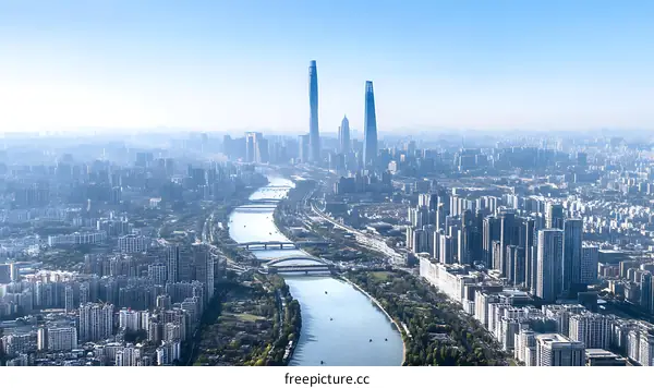 Aerial View of a Modern Chinese Cityscape