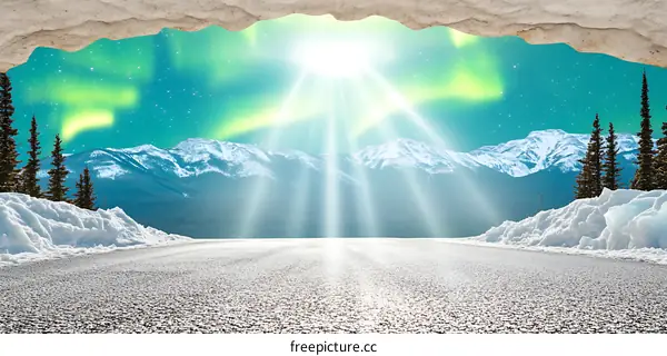 Aurora Borealis View From Mountain Road