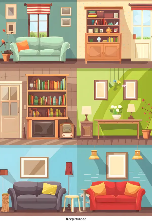 Cartoon Illustration of Living Room Interior Design