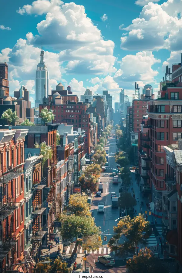 New York City Street View with Sunny Day