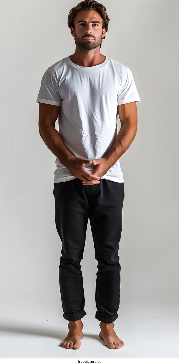 Young Man Wearing White T Shirt and Black Jeans