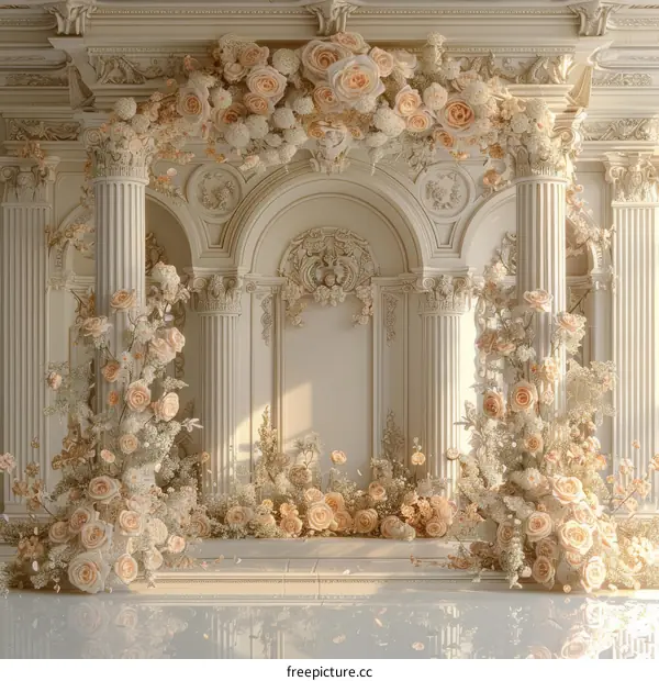 Elegant Floral Arch in a Majestic Hallway