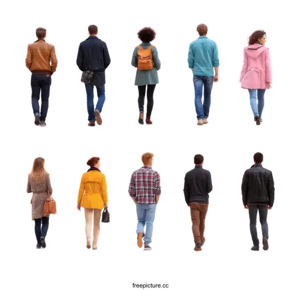 [Transparent Background PNG]Diverse People Walking in Different Outfits