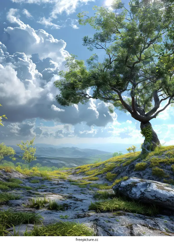Epic Fantasy Landscape with Majestic Tree