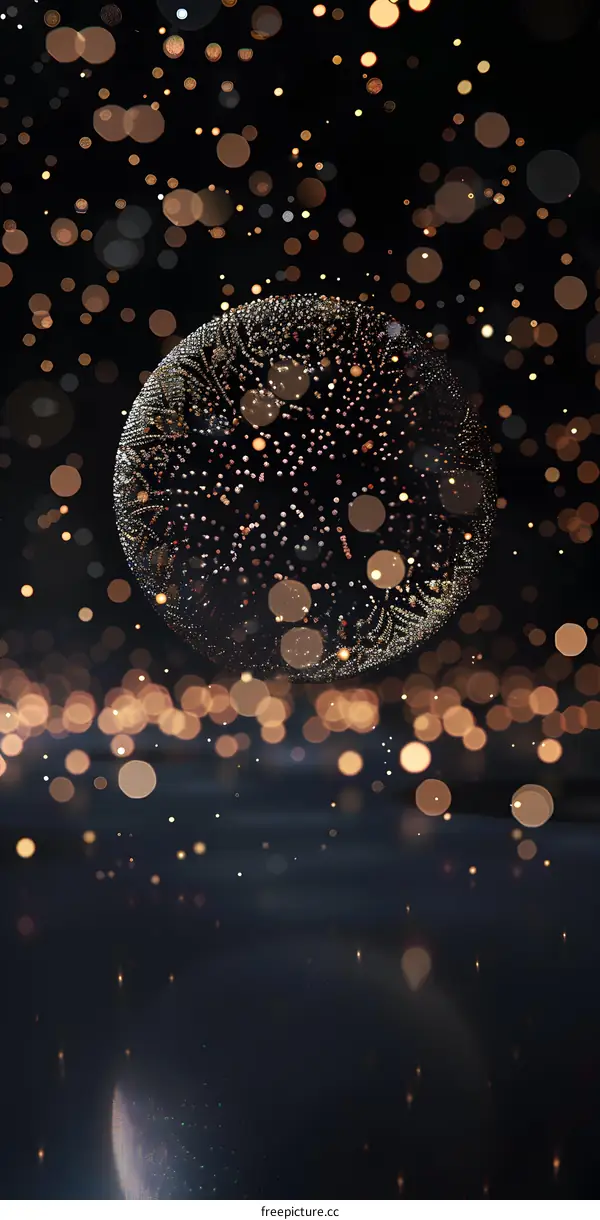 Abstract Sphere with Golden Bokeh Lights