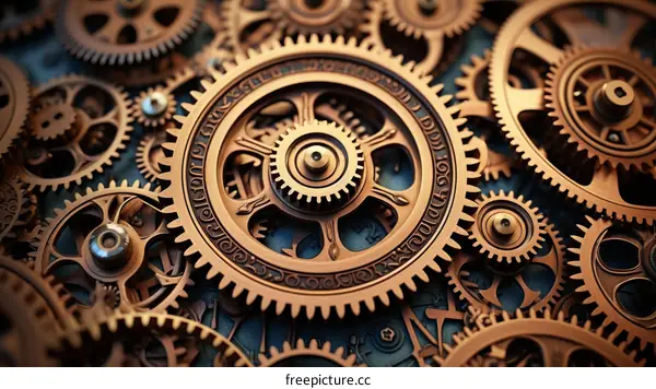 A Complex Interlocking Array of Gears and Cogs