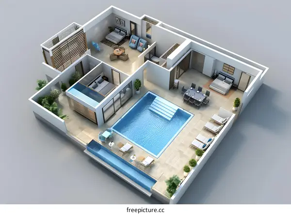 A modern villa with swimming pool