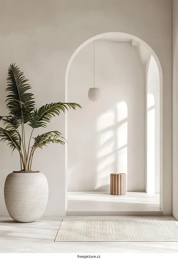 Minimalist Interior Design With Palm Plant and Archway
