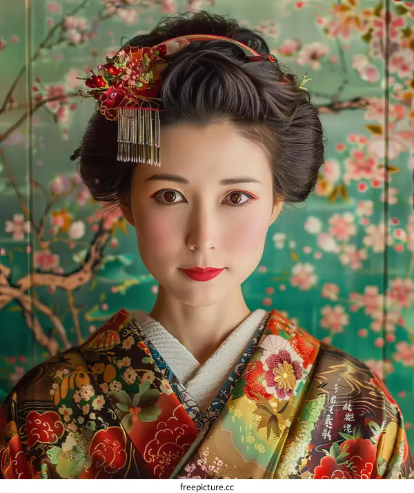 Portrait of a Japanese woman in traditional kimono