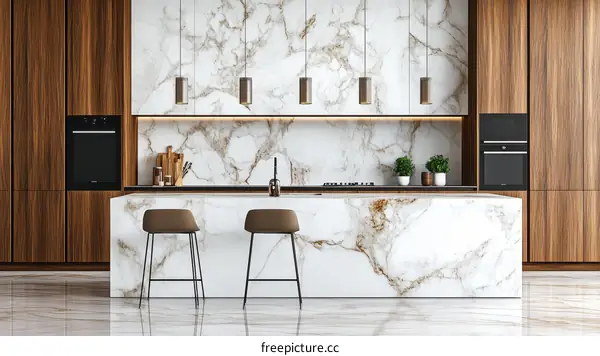 Modern Kitchen Interior Design with Marble and Wood