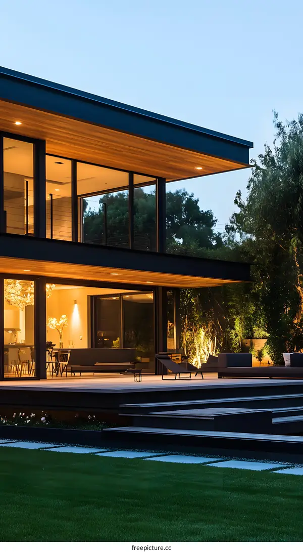 Modern Home with Large Windows and Patio