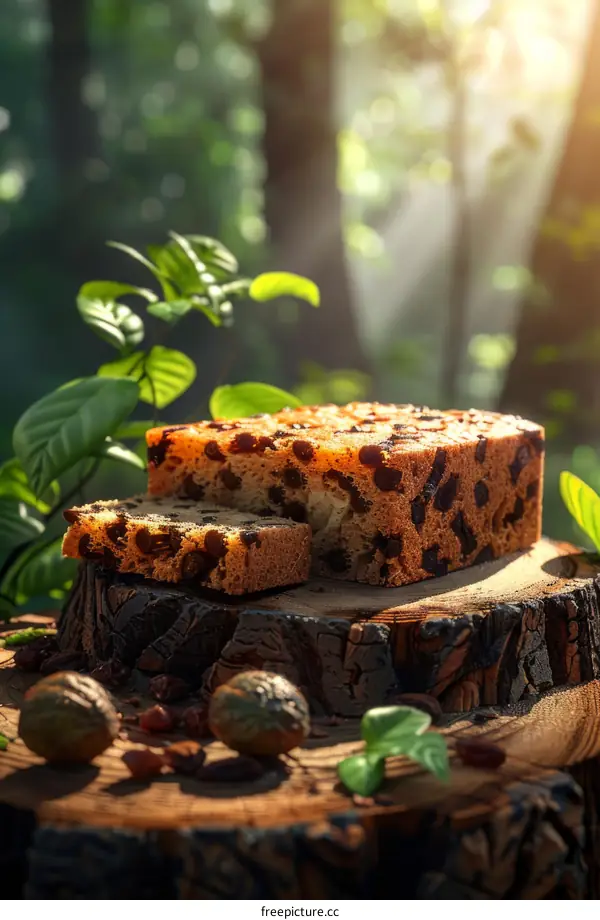 A Delicious Fruitcake on a Tree Stump