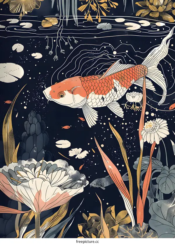 Koi Fish in an Underwater Garden