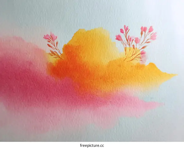 Abstract Watercolor Landscape with Flowers